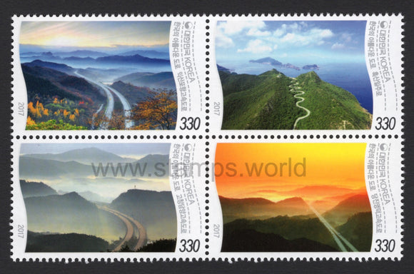 South Korea. 2017 Beautiful Roads of Korea. MNH