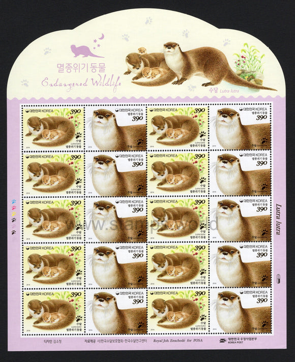 South Korea. 2016 Endangered Wildlife. Otters. MNH