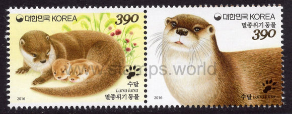 South Korea. 2016 Endangered Wildlife. Otters. MNH