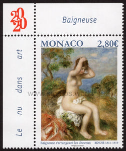 Monaco. 2020 Nude in Art. "Bather Arranging Her Hair" - Renoir. MNH