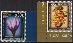 Montenegro. 2014 Flora. Lovcen bellflower. Sulphur Tuft mushroom. MNH