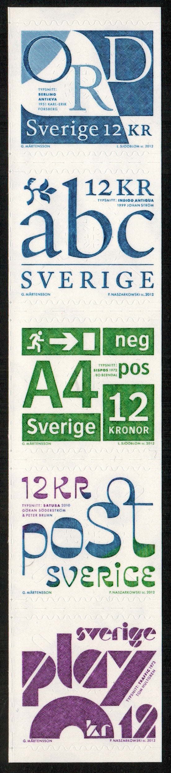 Sweden. 2012 Swedish Typographical History. Fonts. MNH