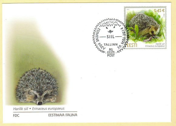 Estonia. 2014 Estonian fauna. Hedgehog. FDC